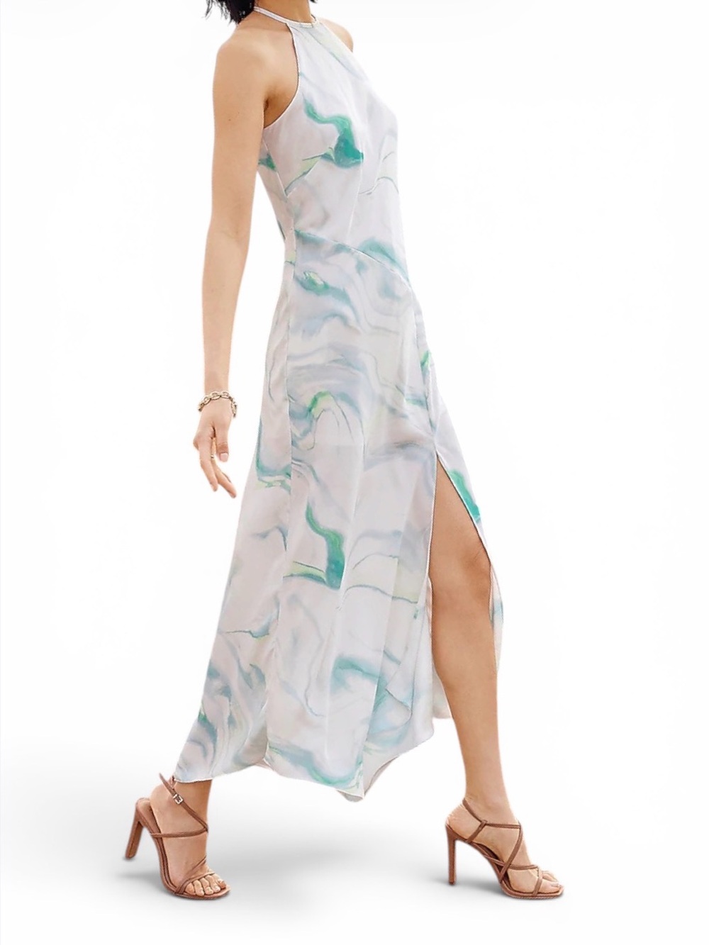 Express Marble Satin Halter Maxi Dress Size S NWT